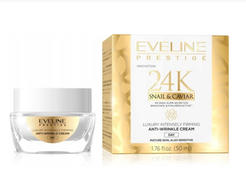 Eveline Prestige 24k Snail&amp;Caviar Anti-Falten-Tagescreme, luxuriöse, intensiv straffende Anti-Falten-Tagescreme, 50 ml