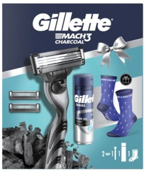 Gillette Men's Mach3 Charcoal Shaving Razor Gel Socks Set