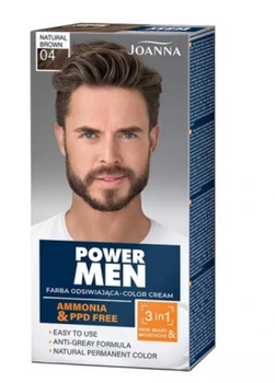 Joanna Power Men 3in1 Colour pentru păr, barbă și mustață 04 Natural Brown 30 g