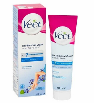 Veet Haarentfernungscreme 100 ml Sanfte Haarentfernungscreme für Frauen Empfindliche Haut