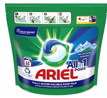 Ariel 3in1 Universal Laundry Capsule Mountain Spring All in One 65 buc