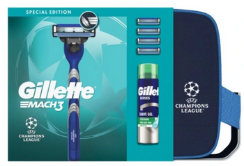 Set de cosmetice pentru bărbați Gillette Mach3 Aparat de ras Gillette Mach3 +4 rezerve de înlocuire + Gel de ras + Geantă cosmetică Style