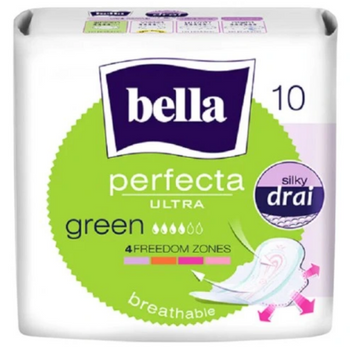Bella Perfecta Grün Dünne Damenbinden mit Flügeln 10 Stück