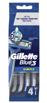Gillette Blue3 Simple Disposable Shaver for Men 4 pcs